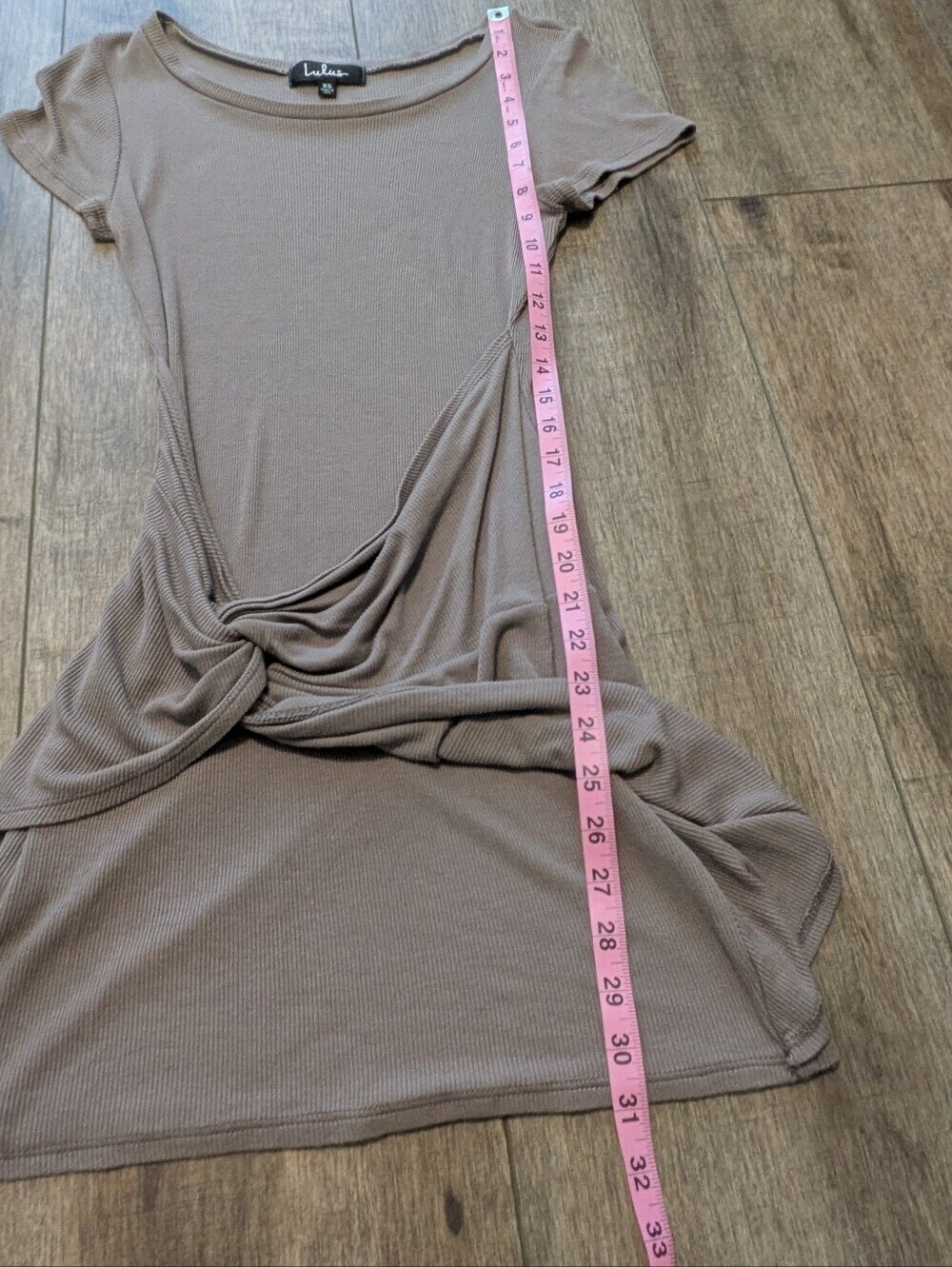 Lulu's Ribbed Short Sleeve Mini Dress - Taupe - Picture 5 of 7